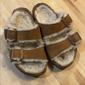 Birkenstock Brown Kids Sandals with Shearling Lining